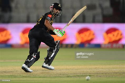 Peshawar Zalmis Captain Babar Azam Plays A Shot During The Pakistan