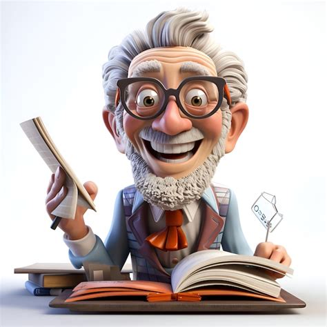 Premium Photo 3D Illustration Of A Happy Old Man With Glasses Reading