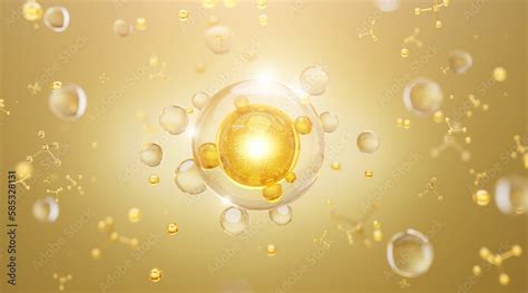 Molecule Gold On Soft Background Concept Skin Care Cosmetics Solution