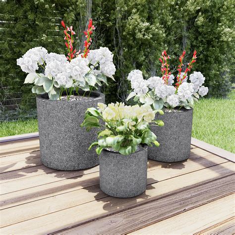 Set Of 3 Fiber Clay Planters Marbled Gray By Pure Garden