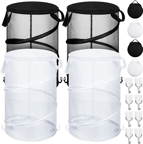 Amazon 4 Set Pop Up Laundry Hamper With Lid Mesh Collapsible