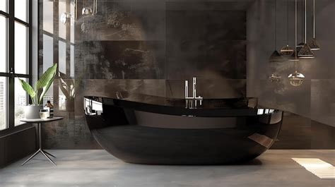 Premium Photo | Black marble bathroom with freestanding bathtub