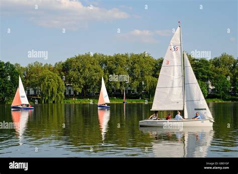 sailing boats, Aasee, lake, recreational area, Muenster, Muensterland ...