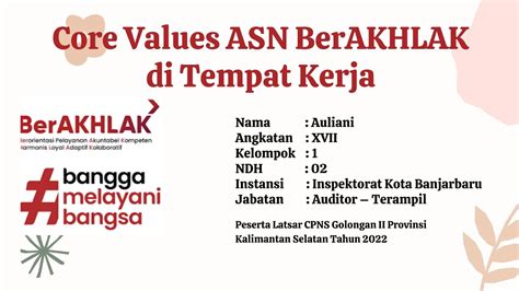 Paper Sintesa Core Values Asn Berakhlak Di Tempat Kerja Youtube