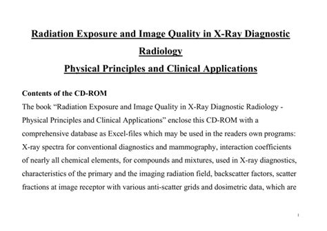 Radiation Exposure And Image Quality In X Ray Diagnostic Radiology