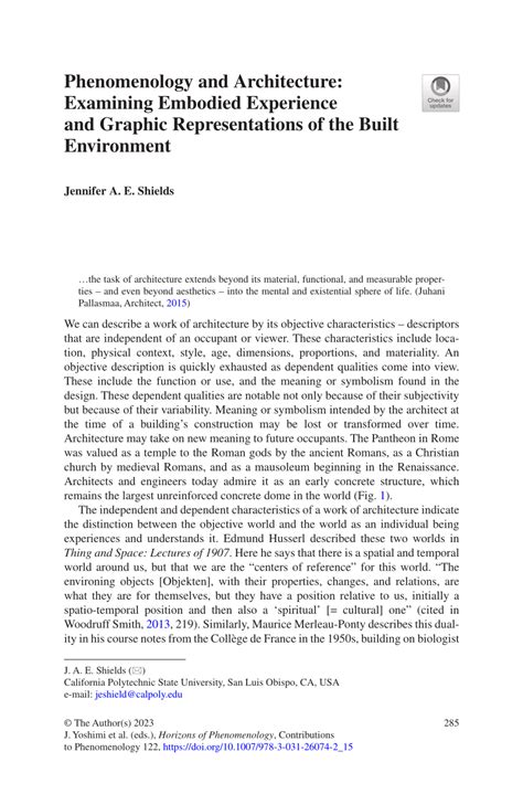 Pdf Phenomenology And Architecture Examining Embodied Experience And