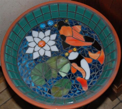 Koi Pond Bird Bath Stained Glass Mosaic Art Mosaic Projects Mosaic