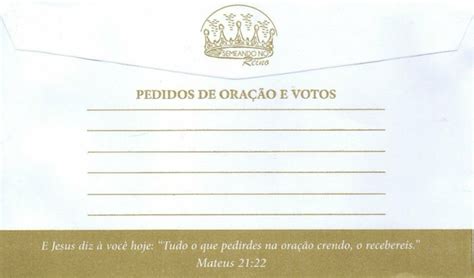 Envelope De Contribuição Dízimo Oferta Campanha Voto Dourado