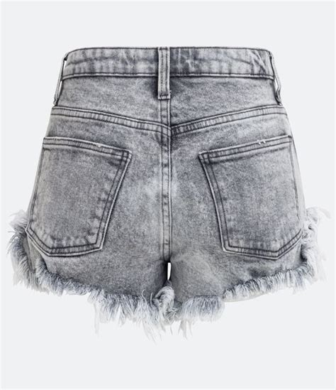 Short Hot Pants Jeans Cintura Alta E Barra Desfiada Preto