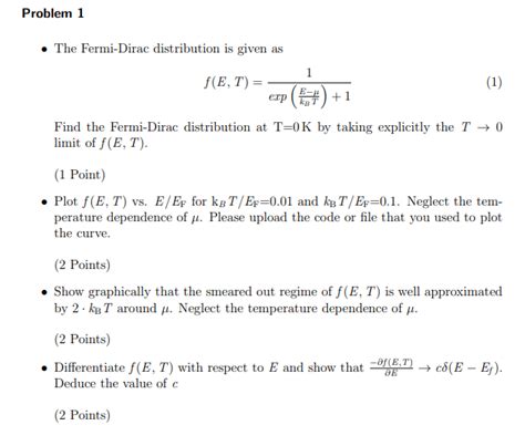 Solved Problem The Fermi Dirac Distribution Is Given As Chegg