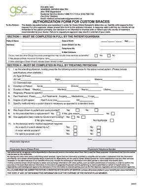 Authorization Form For Custom Braces Green Shield Greenshield