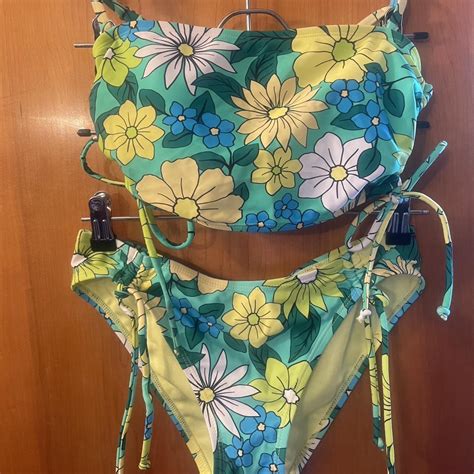 Green And Yellow Bikini Set Beachyvibes Bikini Top Depop
