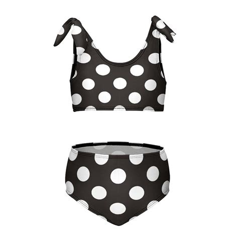 Giant White And Dark Grey Polka Dot Pattern Girl S Piece Bikini Set Beach Sport Swimsuit