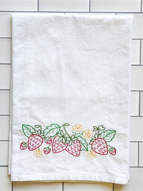 Embroidered Kitchen Towel Vintage Inspired Strawberry Towels Etsy