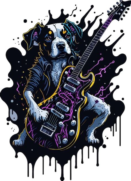 Un Perro Con Sombrero Toca La Guitarra Vector Premium