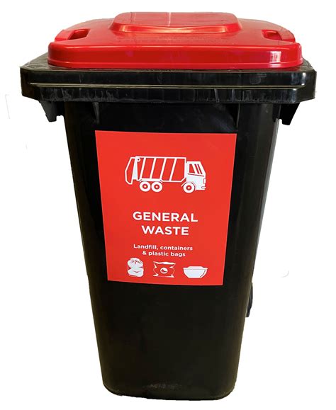 120 Litre Wheelie Bin in Black with Red Lid with General Waste Sticker | Wheelie Bins Supplier ...