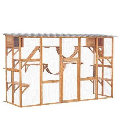 Pawhut Catio Playground Outdoor Cat Enclosure Wooden Outdoor Cat House