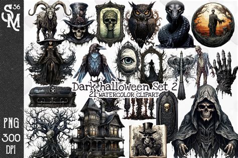 Dark Halloween Set Watercolor Clipart Graphic by StevenMunoz56 ...