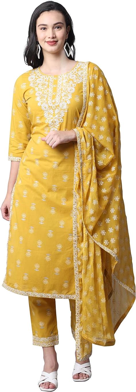 Rajnandini Women S Pure Cambric Cotton Embroidered Kurta Set With