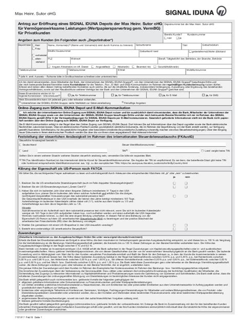 Fillable Online Antrag Zur Erffnung Eines Signal Iduna Depots Der Max
