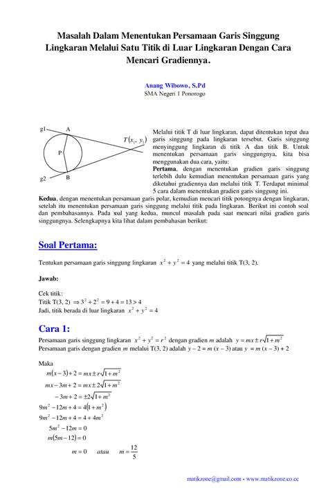 Pdf Masalah Dalam Menentukan Persamaan Garis Singgung Pdf