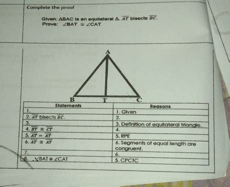 Solved Complete The Proof Given Bac Is An Equilateral A Overline At