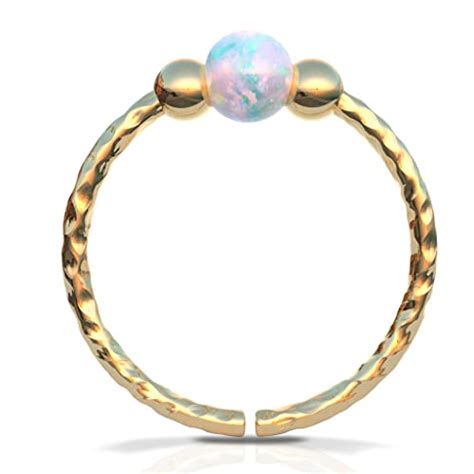 Gold Nose Ring White Opal Piercing Hoop Gauge Tiny Piercings