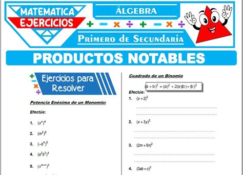 Ejercicios De Productos Notables Para Primero De Secundaria