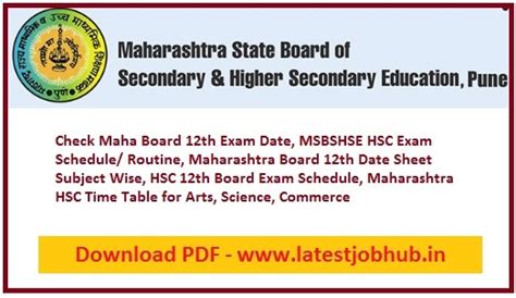 Maharashtra Hsc Board Time Table 2023 12th Exam Date Sheet