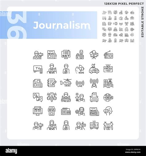 Editable Pixel Perfect Black Journalism Icons Set Stock Vector Image