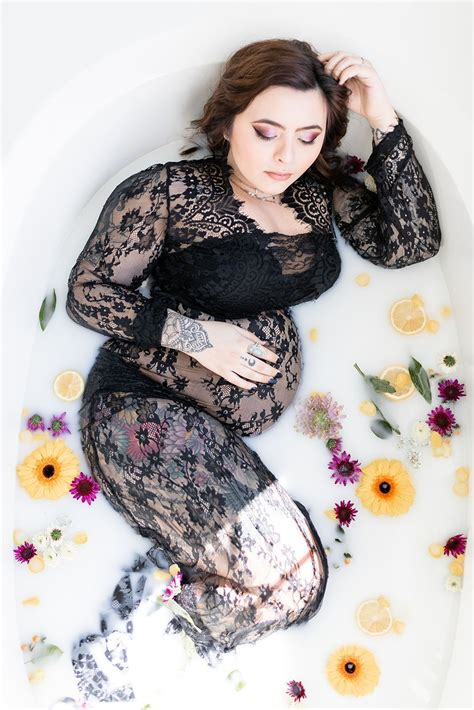 Witchy Black Lace Maternity Milk Bath Photoshoot