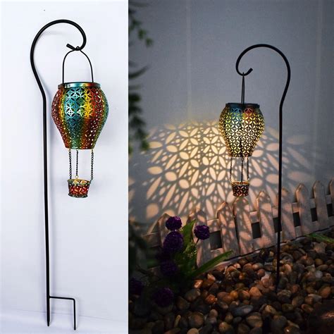Waterproof Metal Hot Air Balloon Hanging Solar Lantern Lights Garden Ornament Decoration With
