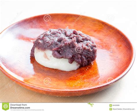 Japanese Cuisine A Rice Cake With Sweet Red Beans Paste Stock Photo