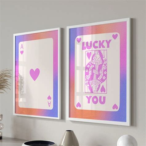 Trendy Retro Wall Art Set Of 2 Queen Funky Art Print Lucky You Poster