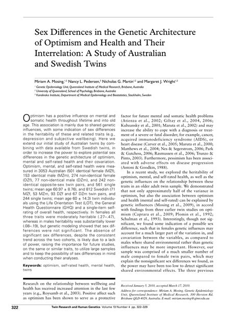 PDF Sex Differences In The Genetic Architecture Of Optimism And Health And Their Interrelation