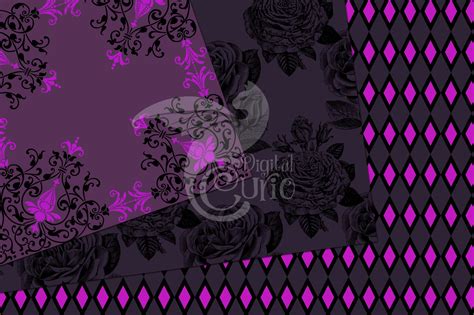 Purple Gothic Digital Paper Seamless Skull Damask Halloween Etsy