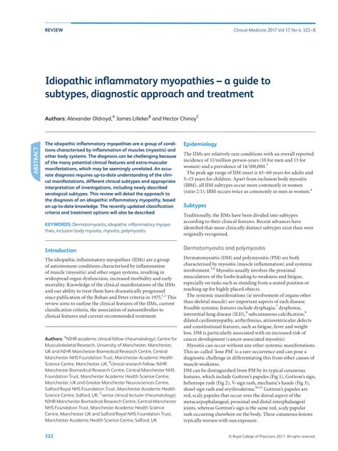 Pdf Idiopathic Inflammatory Myopathies A Guide To Subtypes