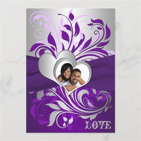 Purple Silver Scrolls Hearts Photo Wedding Invite Zazzle Photo Wedding Invitations Purple