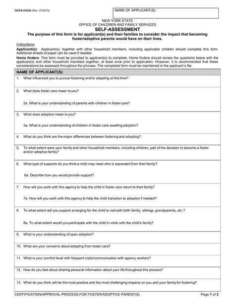 OCFS 5183A Self Assessment Forms Docs 2023