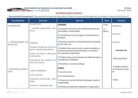 PDF Ano Letivo 2013 2014 PORTUGUÊS 9ºANO PLANIFICAÇÃO Documento