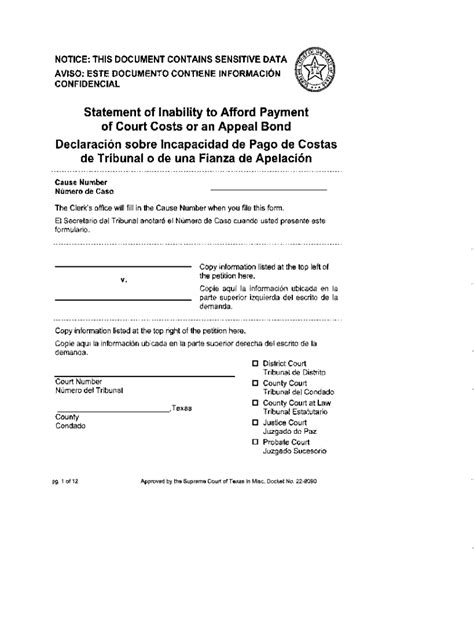 Completable En L Nea Statement Of Inability To Afford Payment Of Court