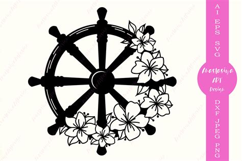 Floral Ship Wheel Svg Cut File Wheel Monogram Nautical Dxf 559493