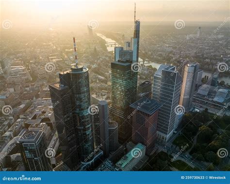 Aerial View of Frankfurt Skyline during Sunrise Stock Image - Image of ...