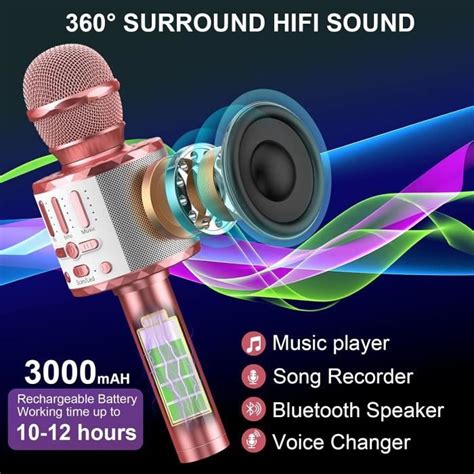 Micros Sans Fil Karaoké Microphone Karaoke Bluetooth Avec Lumière Scène