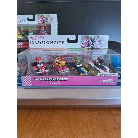 HOT WHEELS MARIO KART 4 PACK MARIO STANDARD KART BOWSER BADWAGON LUIGI MACH 8 BLACK