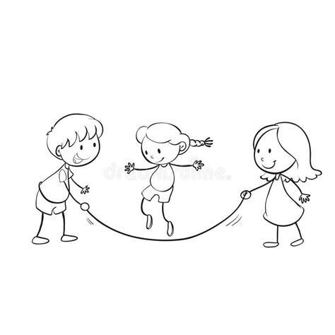 Kids Playing Stick Line Art Vector Stock Illustration - Illustration of ...