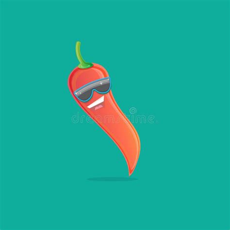 Vector Funny Cartoon Red Hot Chilli Pepper Character With Sunglasses Isolated On Azure