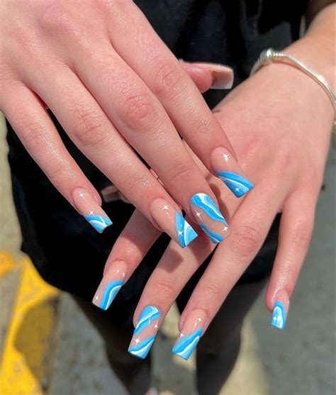 Blue Nude Abstract Summer Nails