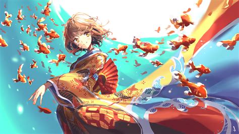 Anime Girls Flying Goldfish 4k Hd Wallpaper Rare Gallery