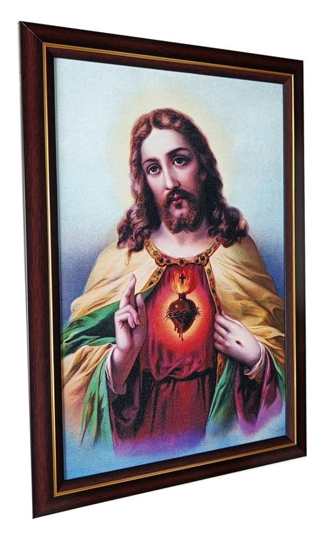 Specialy Coated Sparkle Print Synthetic Wood Sacred Heart Of Jesus